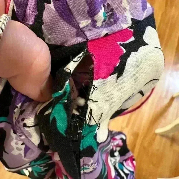 Vintage 80s Floral Dress Open Back Knee Length Skirt Size Small - Picture 7 of 11